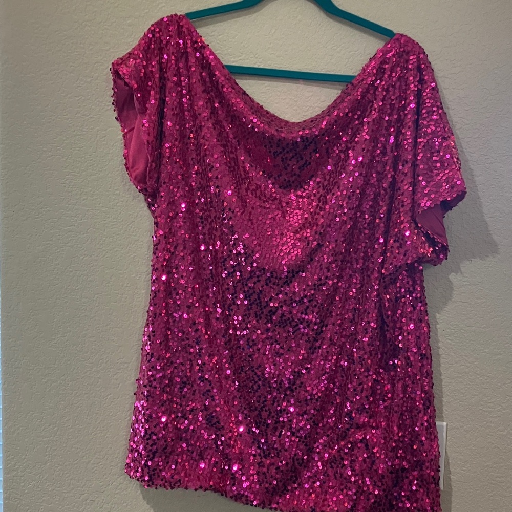 Glamorous Pink Sequin Short Sleeve Top - Picture 5 of 5